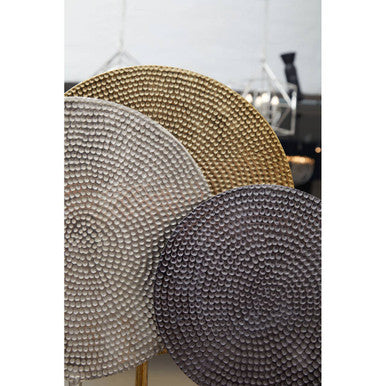 Elias Set Of 3 Hammered Metal Disc Sculptures With Marble Base