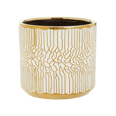 Honna Small White Gold Ceramic Plant Pot