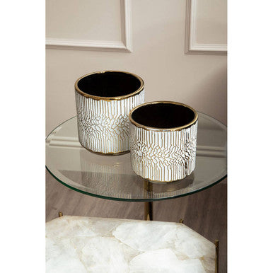 Honna Small White Gold Ceramic Plant Pot