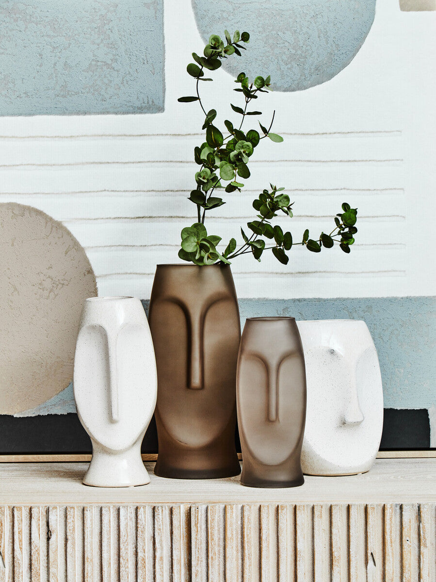 Viso Smoked Grey Large Face Design Vase