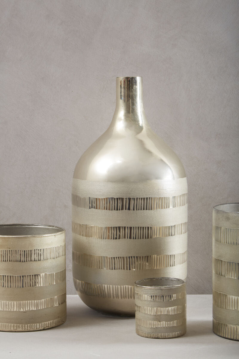 Briella Glass Vase In Silver & Copper