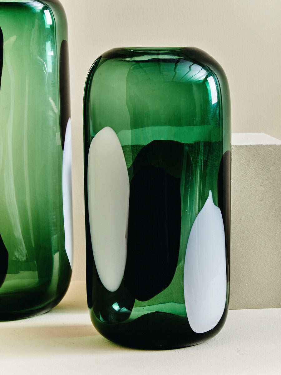 Hania Small Green Glass Vase With Abstract Pattern