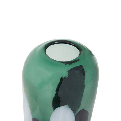 Hania Small Green Glass Vase With Abstract Pattern