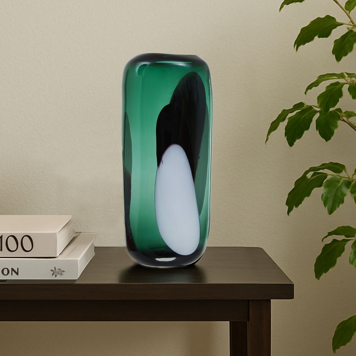 Hania Large Green Glass Vase With Abstract Pattern
