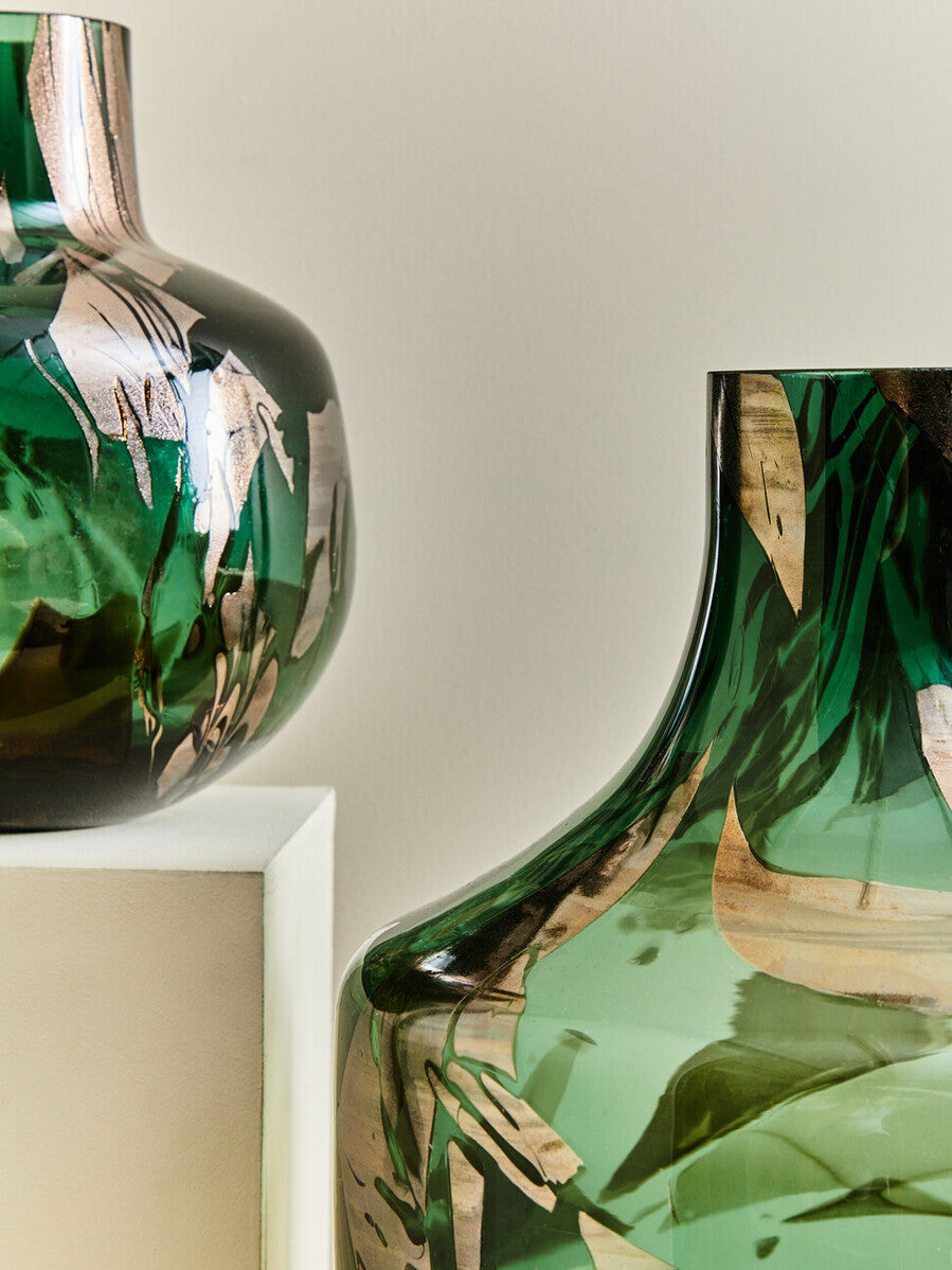 Herbie Green & Gold Large Glass Vase