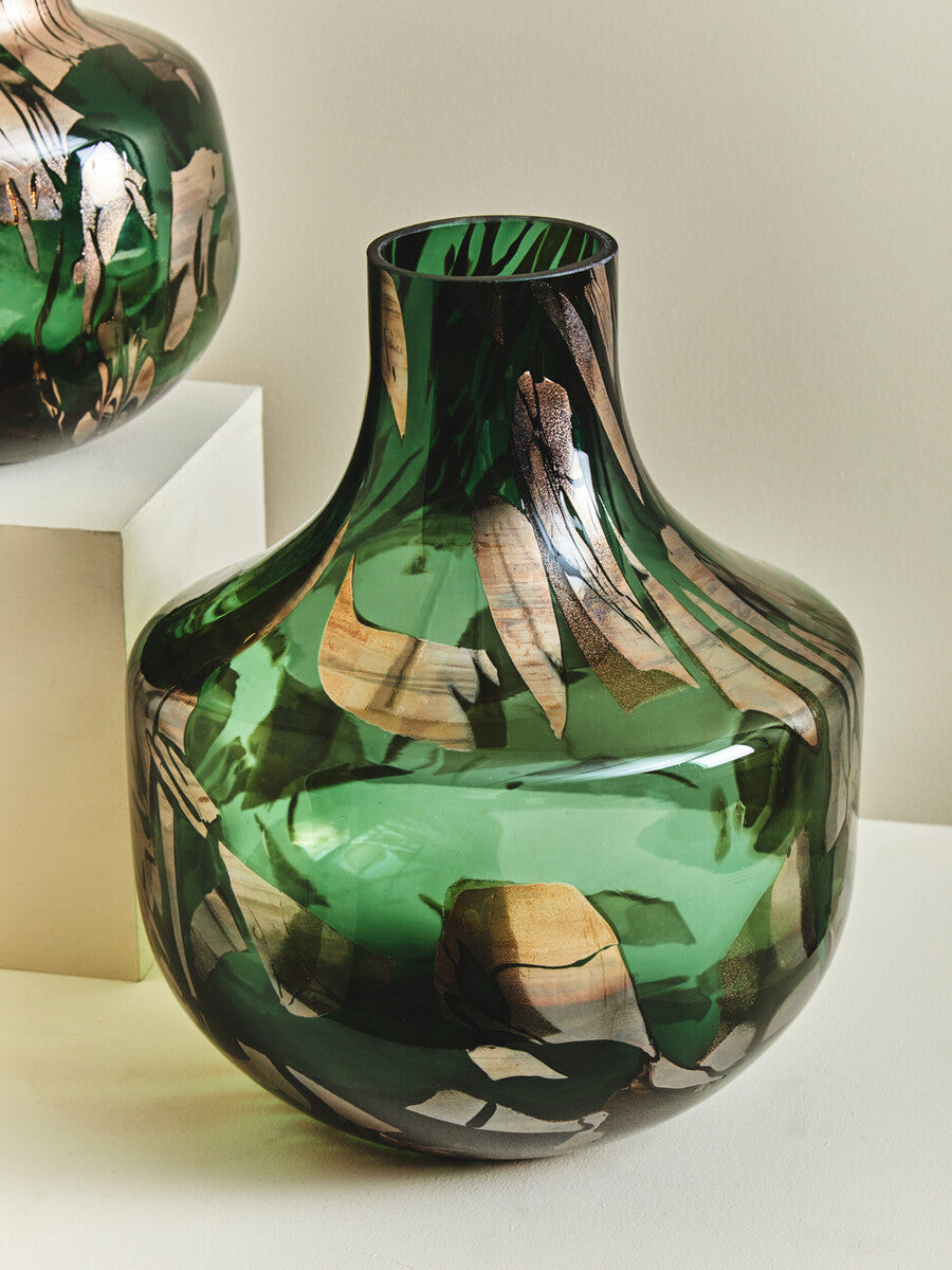 Herbie Green & Gold Large Glass Vase