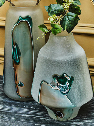 Hakan Tall Glass Vase With Marbled Design