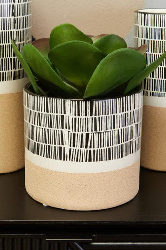 Jada Large Striped White Modern Planter