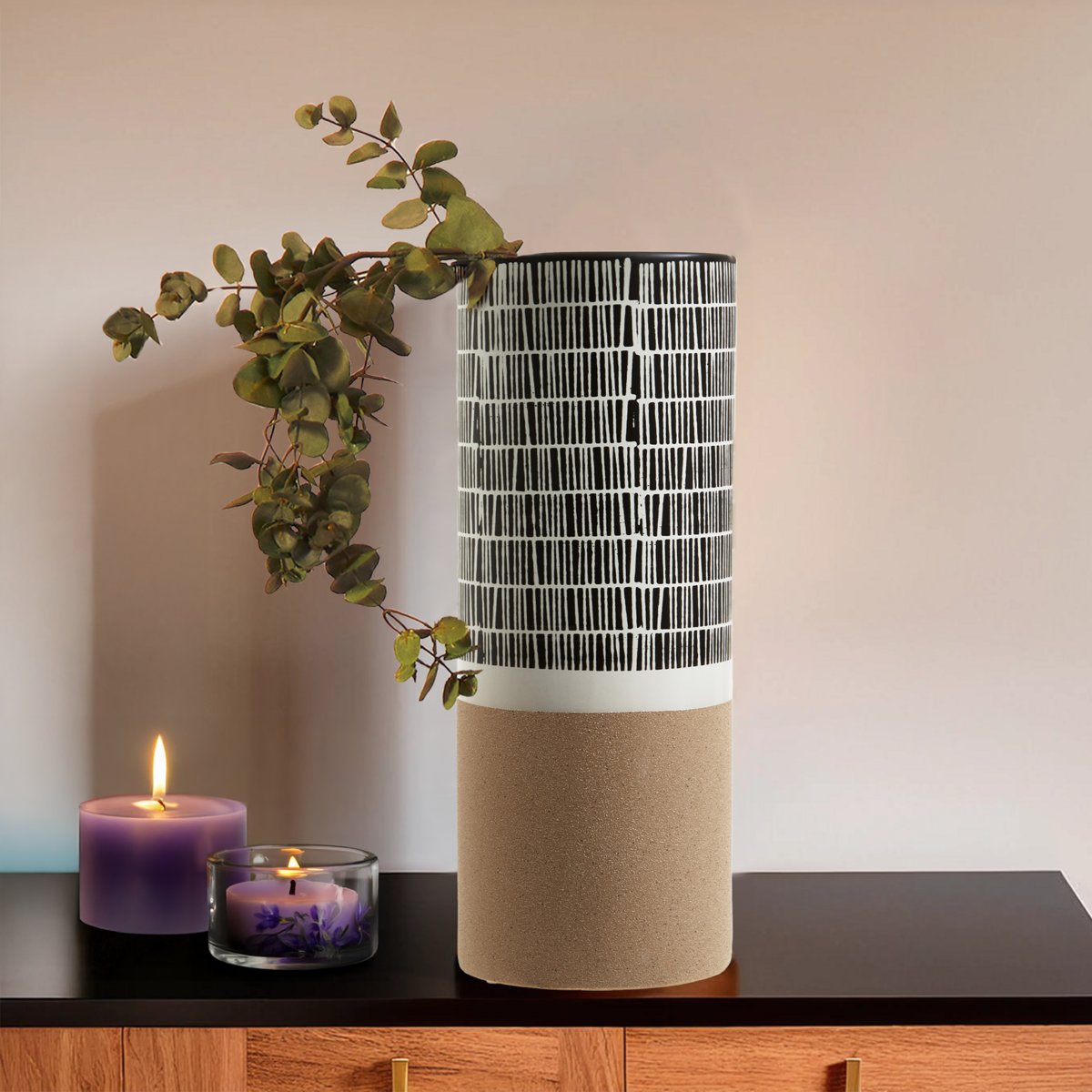 Jada Large Striped Ceramic White Contemporary Vase