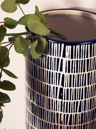Jada Large Striped Ceramic White Contemporary Vase