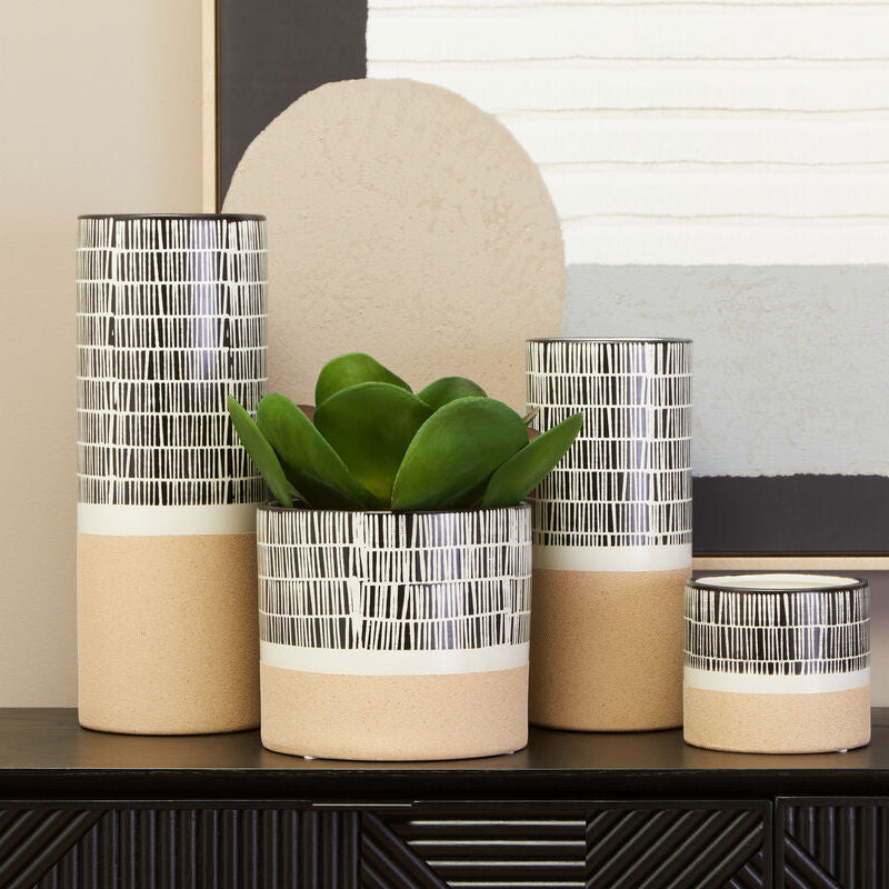 Jada Large Striped Ceramic White Contemporary Vase