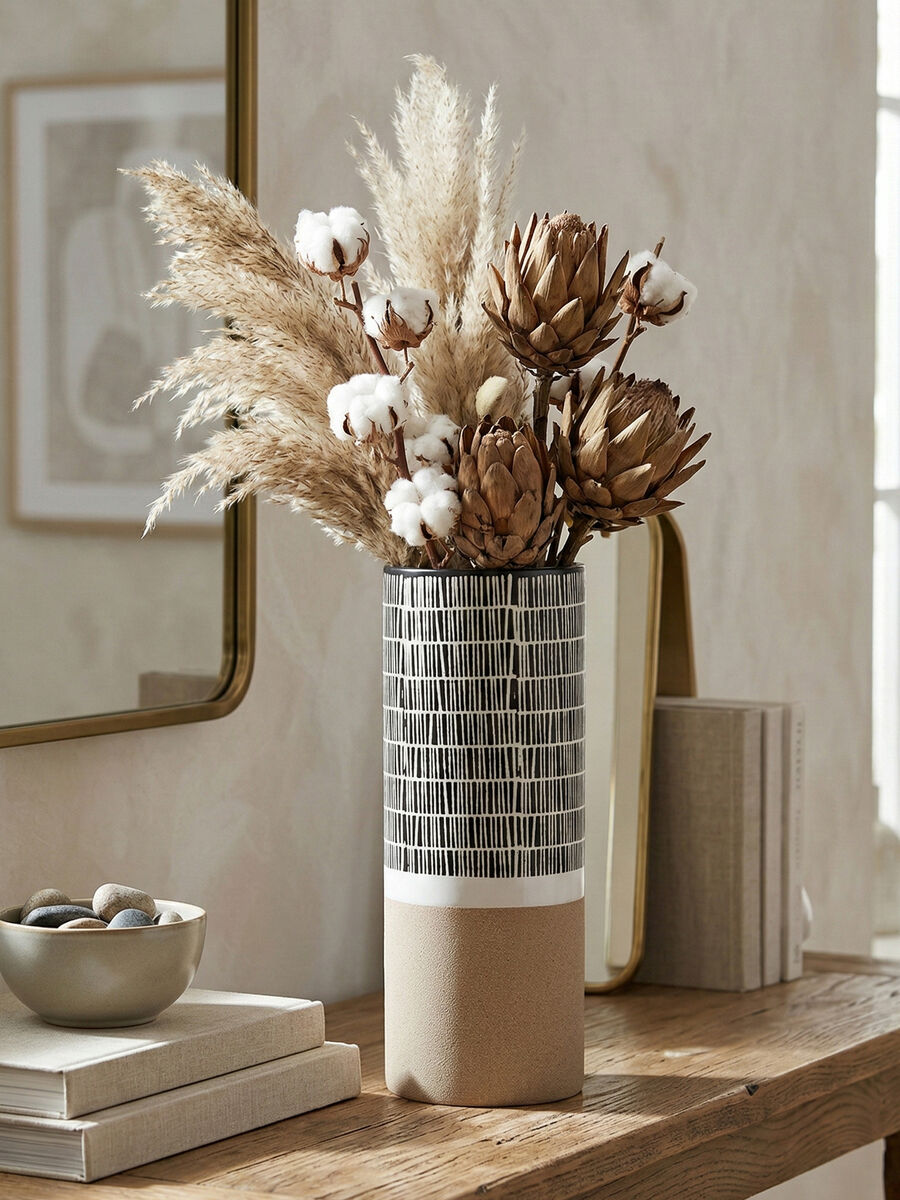 Jada Large Striped Ceramic White Contemporary Vase
