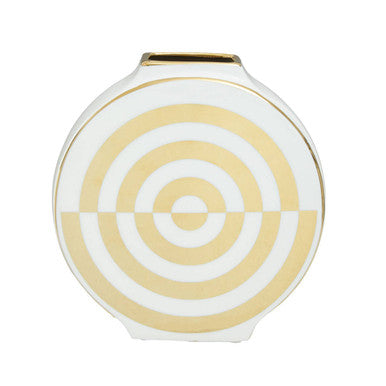 Curva Gold & White Ceramic Round Vase