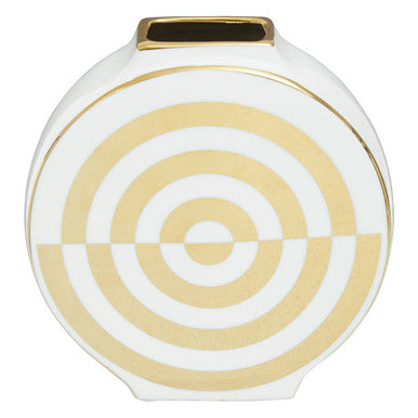 Curva Gold & White Ceramic Round Vase