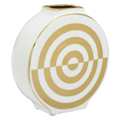 Curva Gold & White Ceramic Round Vase