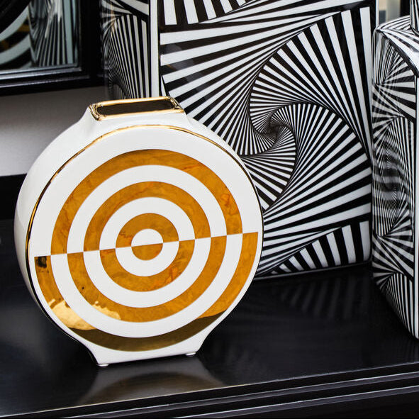 Curva Gold & White Ceramic Round Vase