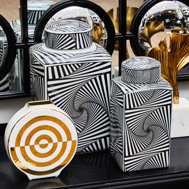 Curva Gold & White Ceramic Round Vase