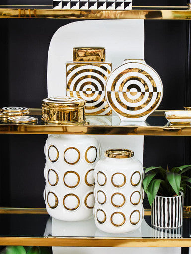 Curva Gold & White Ceramic Round Vase