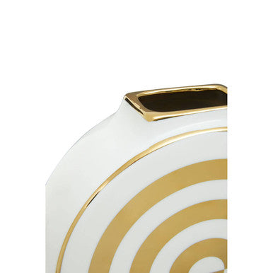 Curva Gold & White Ceramic Round Vase