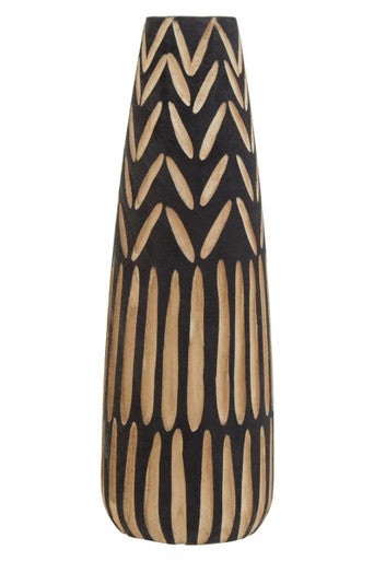 Arlo Large Wooden Engraved Vase In Black & Natural