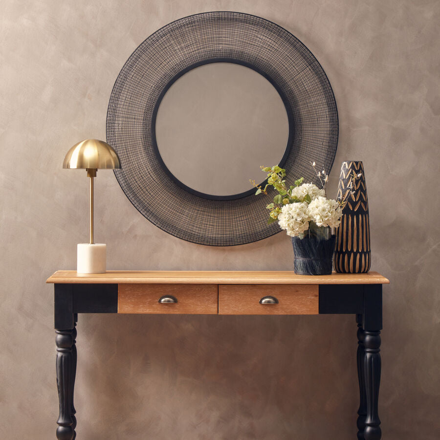 Arlo Large Wooden Engraved Vase In Black & Natural