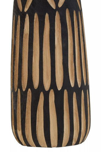 Arlo Large Wooden Engraved Vase In Black & Natural