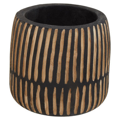 Arlo Large Engraved Natural & Black Wooden Planter