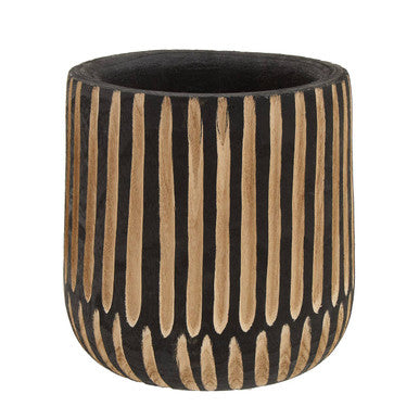 Arlo Large Engraved Natural & Black Wooden Planter
