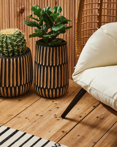 Arlo Large Engraved Natural & Black Wooden Planter