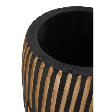 Arlo Large Engraved Natural & Black Wooden Planter