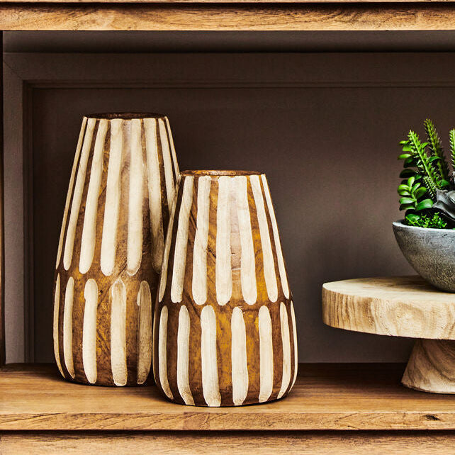 Arlo Large Wooden Engraved Vase