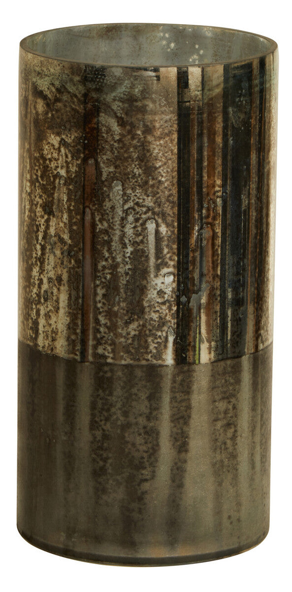 Gaia Large Glass Vase In Metal Antique Finish