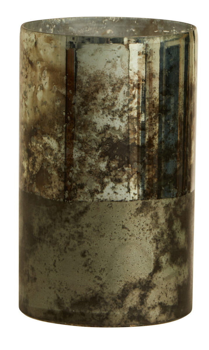 Gaia Medium Glass Vase In Metal Antique Finish