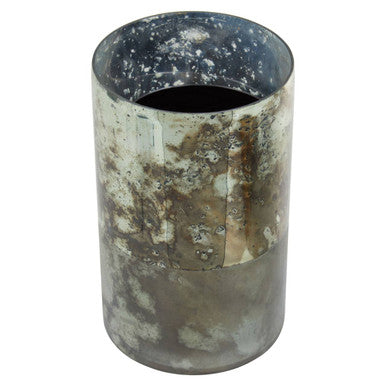 Gaia Medium Glass Vase In Metal Antique Finish
