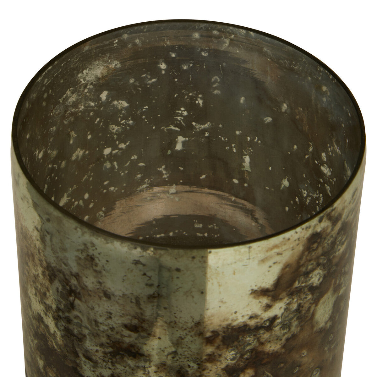 Gaia Medium Glass Vase In Metal Antique Finish