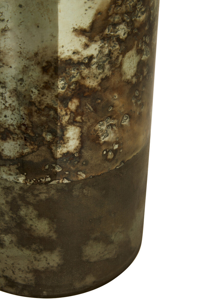 Gaia Medium Glass Vase In Metal Antique Finish
