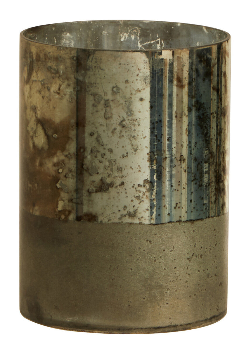 Gaia Small Glass Vase In Metal Antique Finish