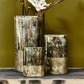 Gaia Small Glass Vase In Metal Antique Finish