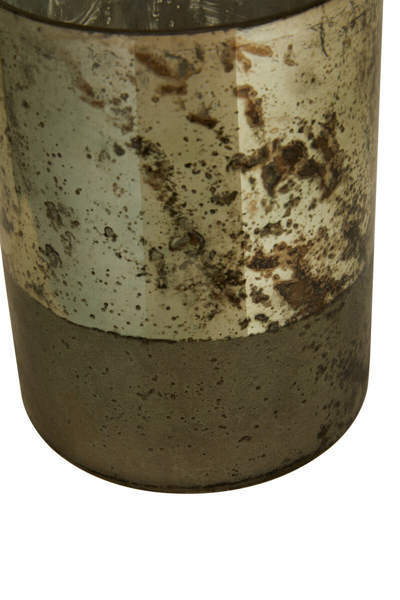 Gaia Small Glass Vase In Metal Antique Finish