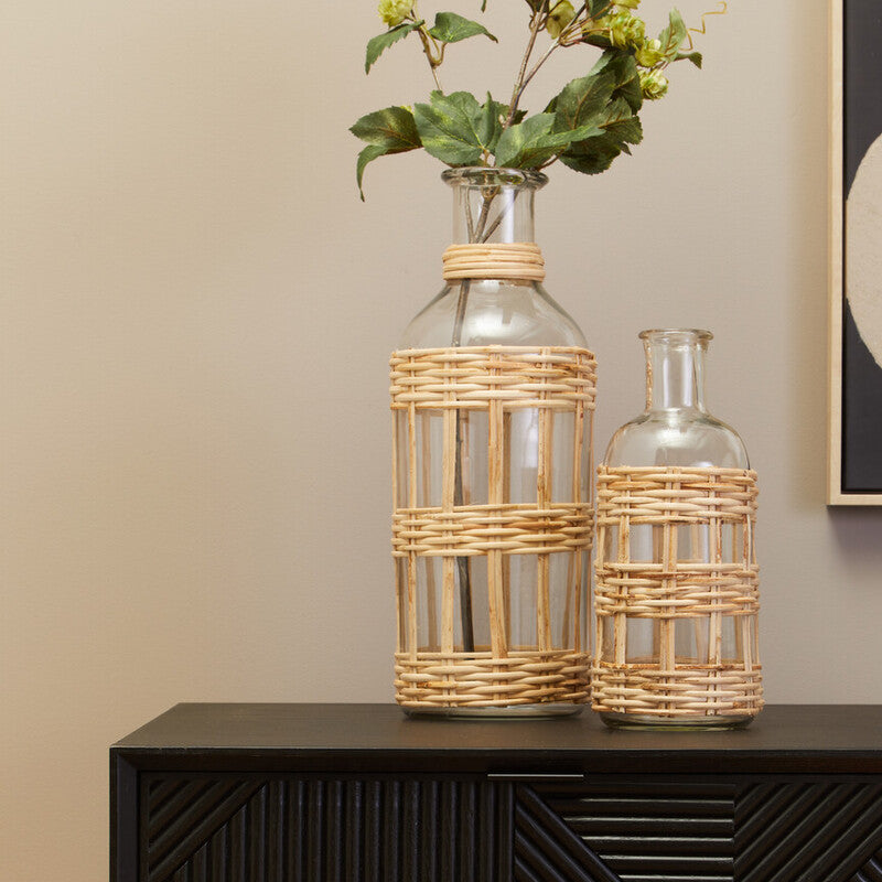 Kuta Natural Cane & Glass Large Vase