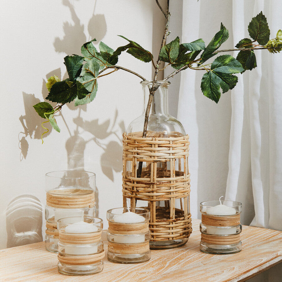 Kuta Natural Cane & Glass Small Vase