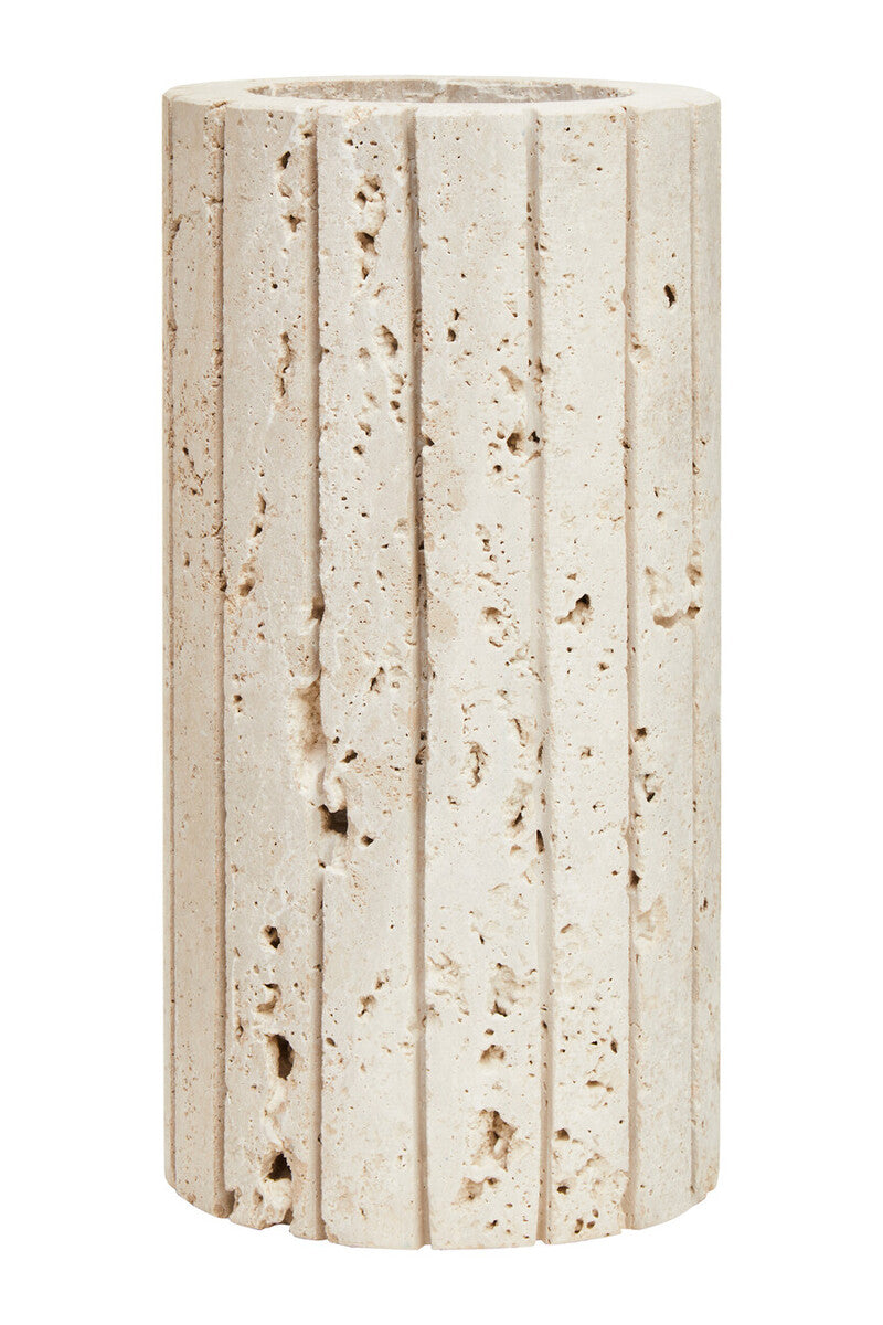Tibor Travertine Ribbed Natural Vase