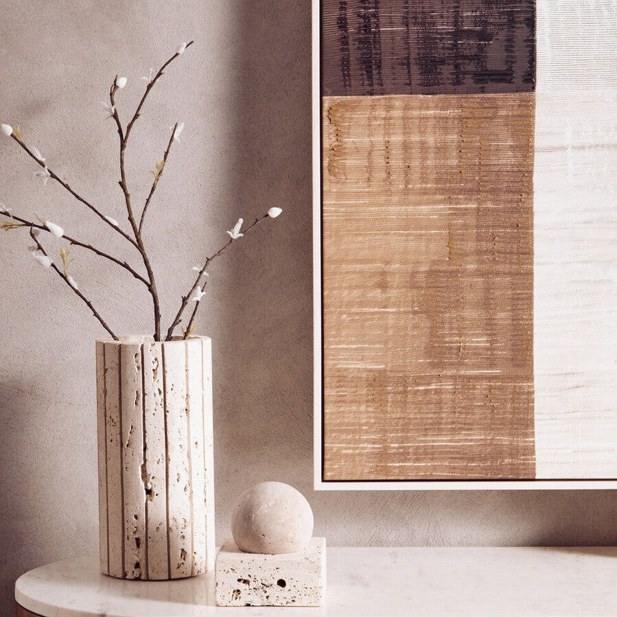Tibor Travertine Ribbed Natural Vase