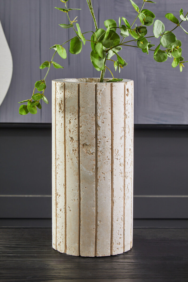 Tibor Travertine Ribbed Natural Vase
