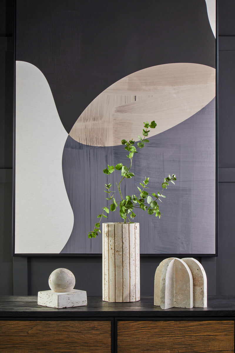 Tibor Travertine Ribbed Natural Vase