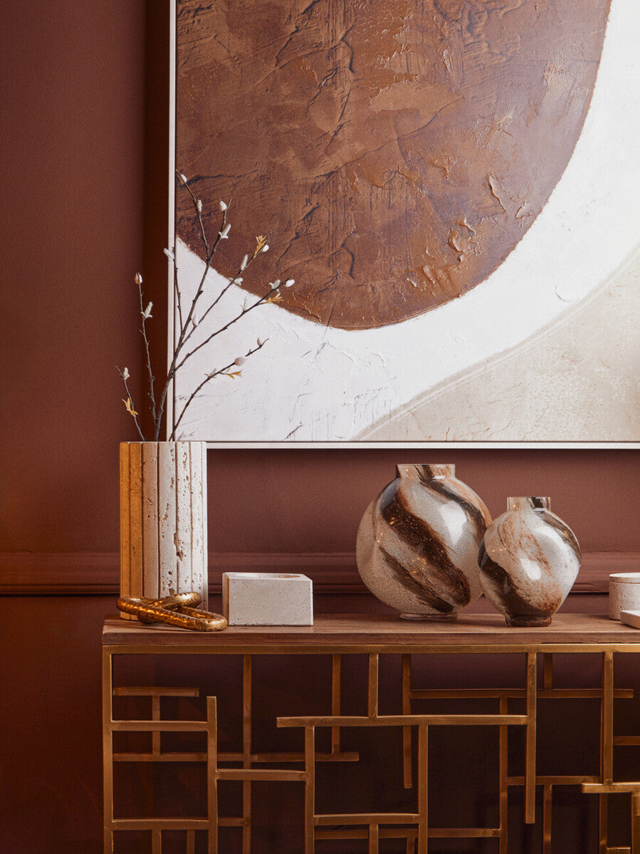 Tibor Travertine Ribbed Natural Vase