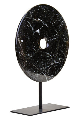 Salmo Small Black Marble Round Dia 20Cm Disc Sculpture