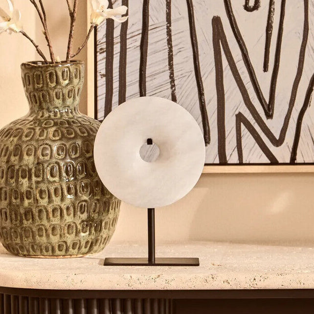 Zoro Small Round Dia 20Cm Grey Marble Disc Sculpture