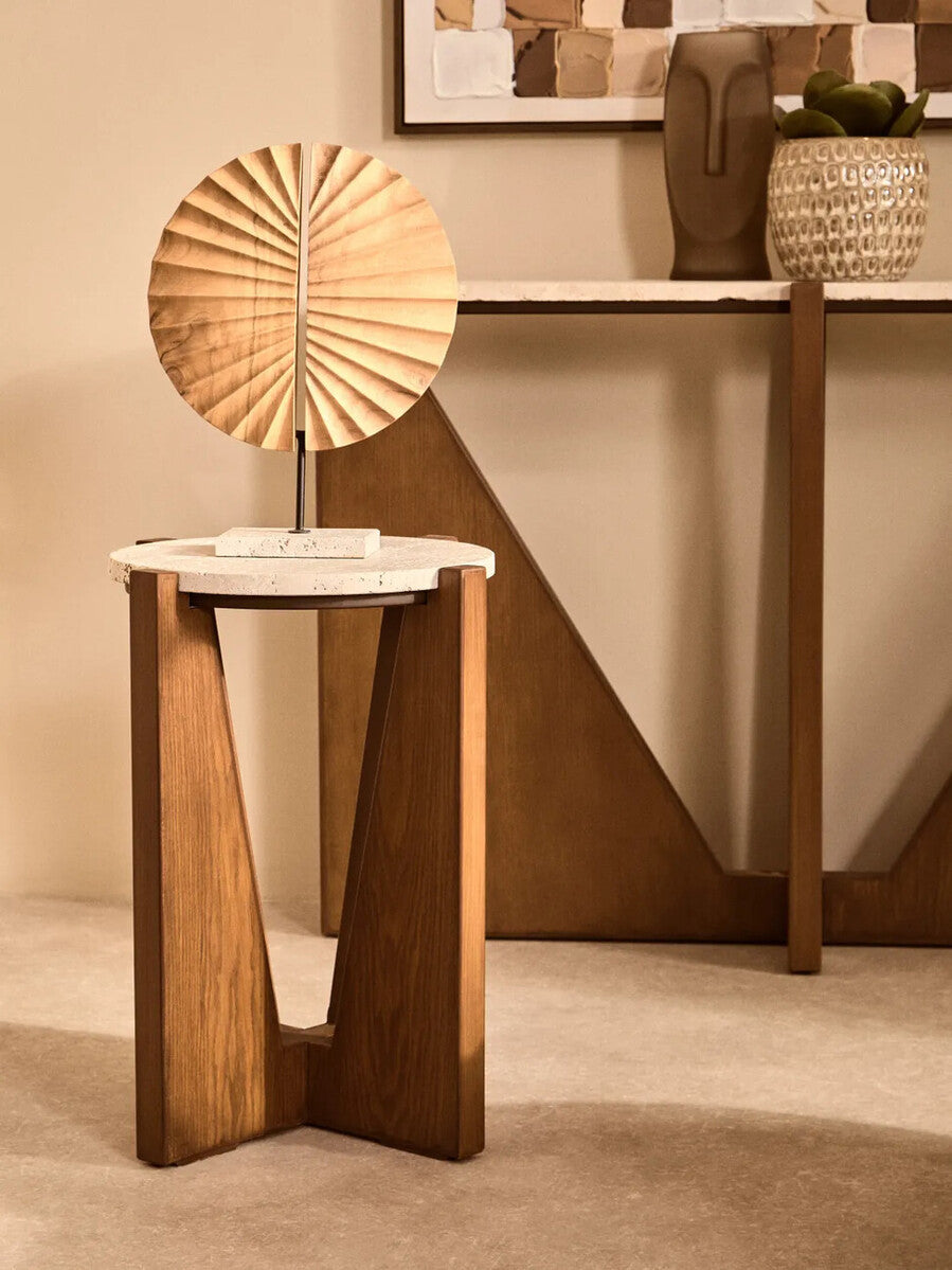 Westo Natural Wood Sculpture With Travertine Base