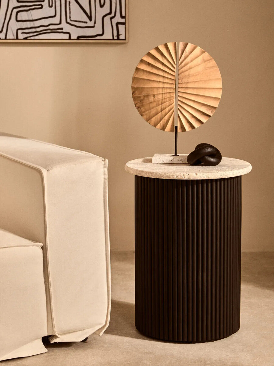 Westo Natural Wood Sculpture With Travertine Base